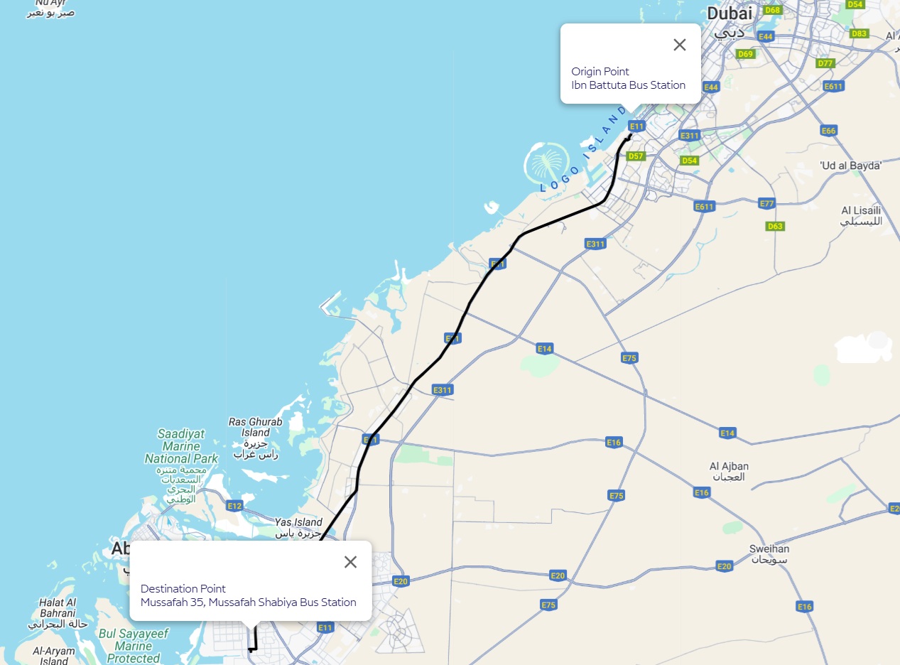 Ibn Battuta to Mussafah Route Map